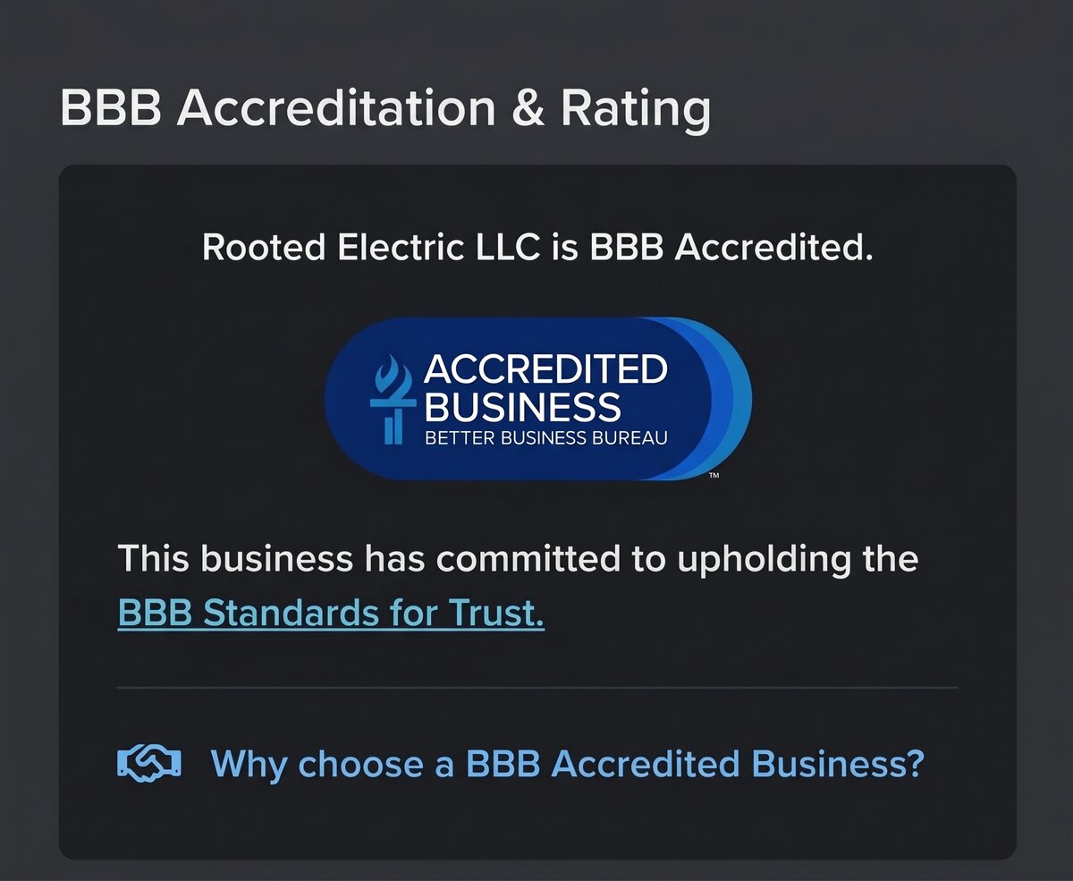 Rooted Electric LLC BBB accreditation and rating
