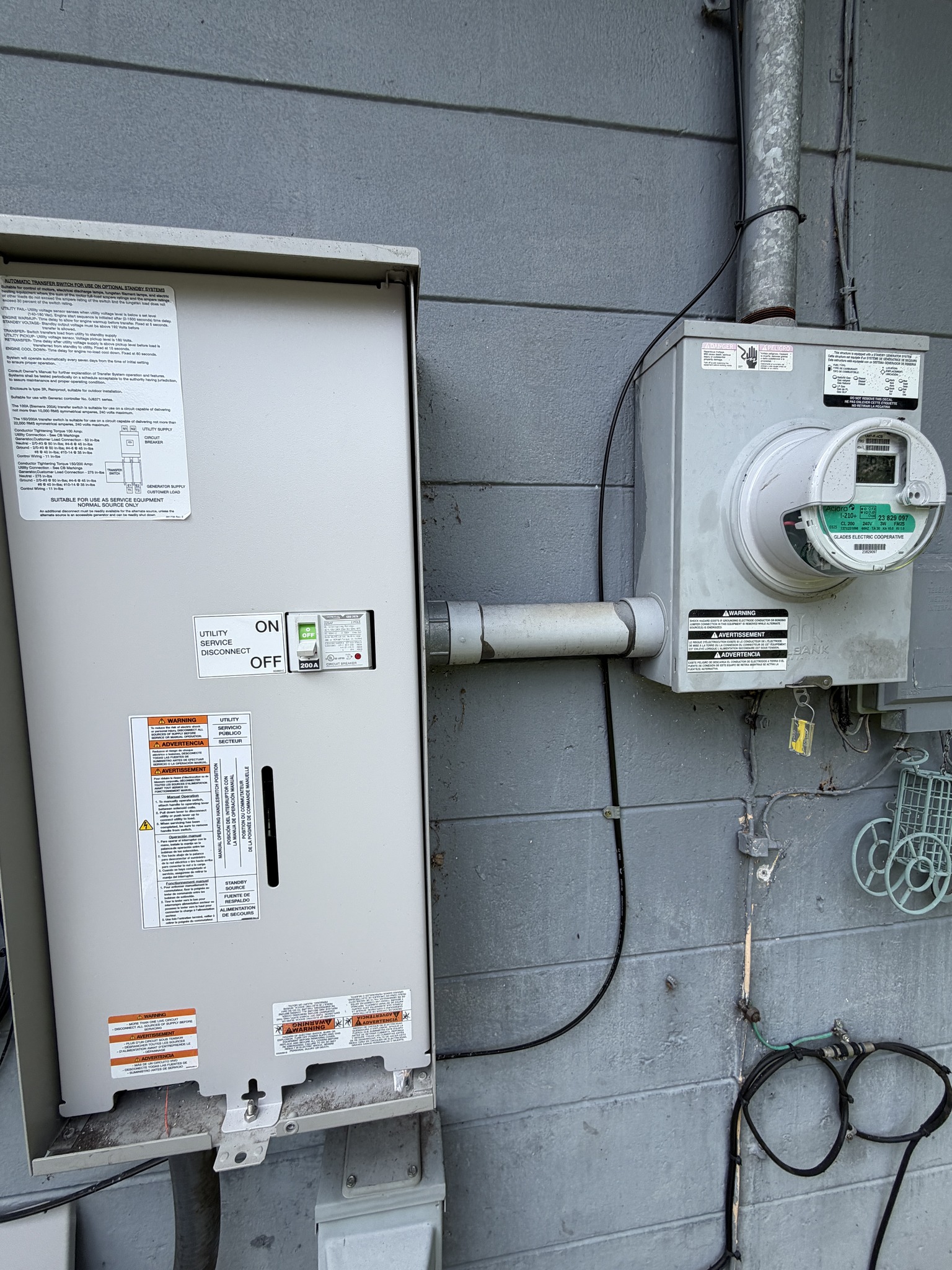 Whole home generator and transfer switch being serviced or replaced.